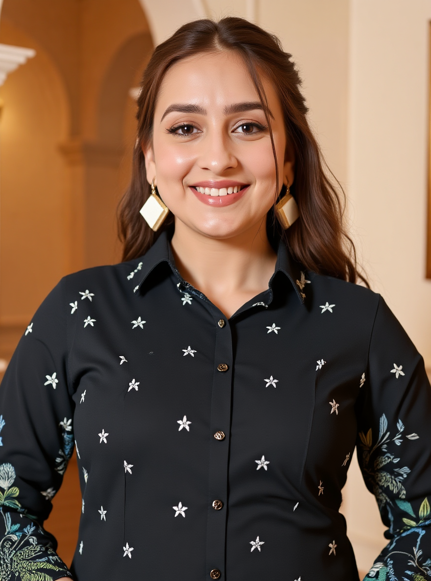 Soft Cotton Placement Print High Low Black Kurta