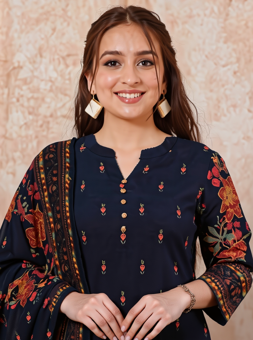 Viscose Floral Straight Black Kurta