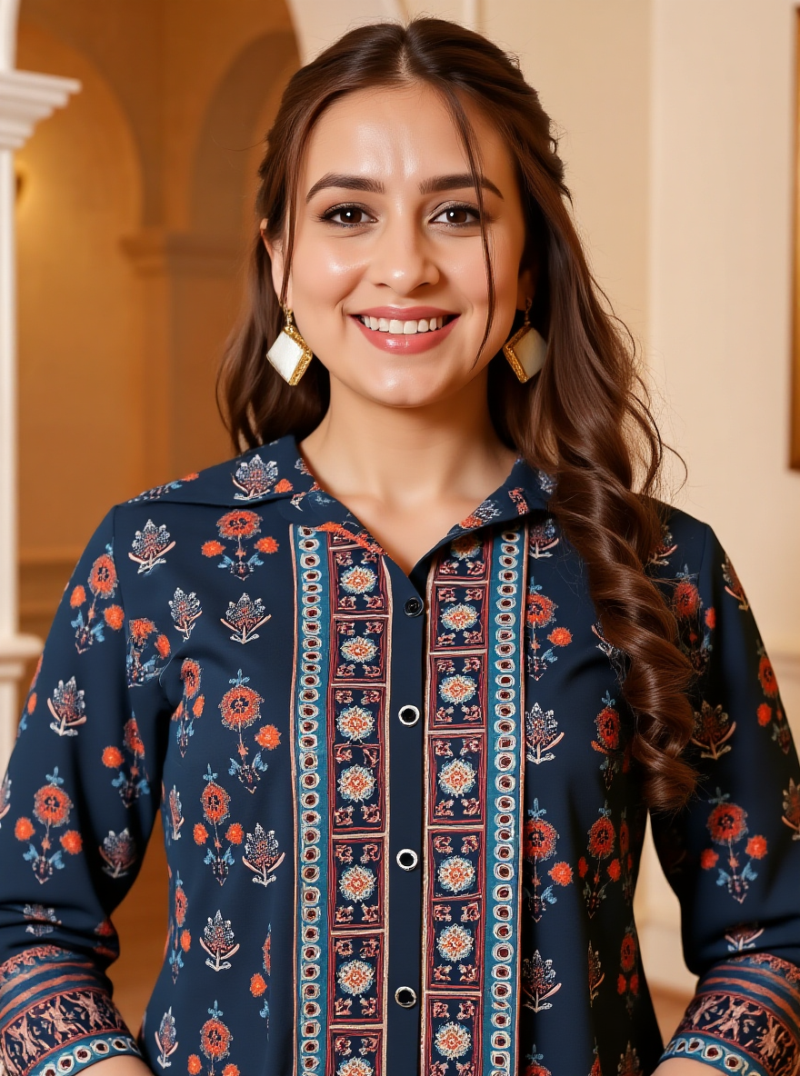 Soft Cotton Floral High Low Black Kurta