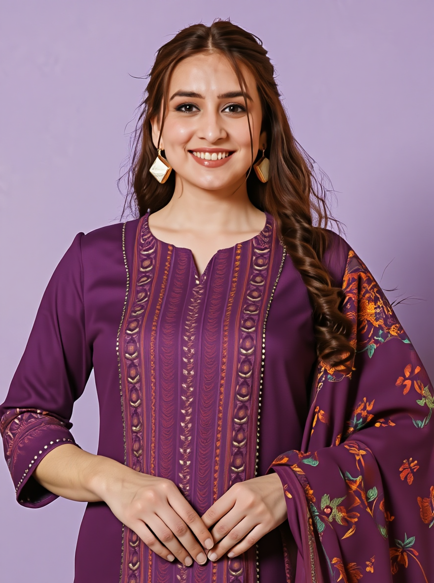 Viscose Solid A-line Purple Kurta