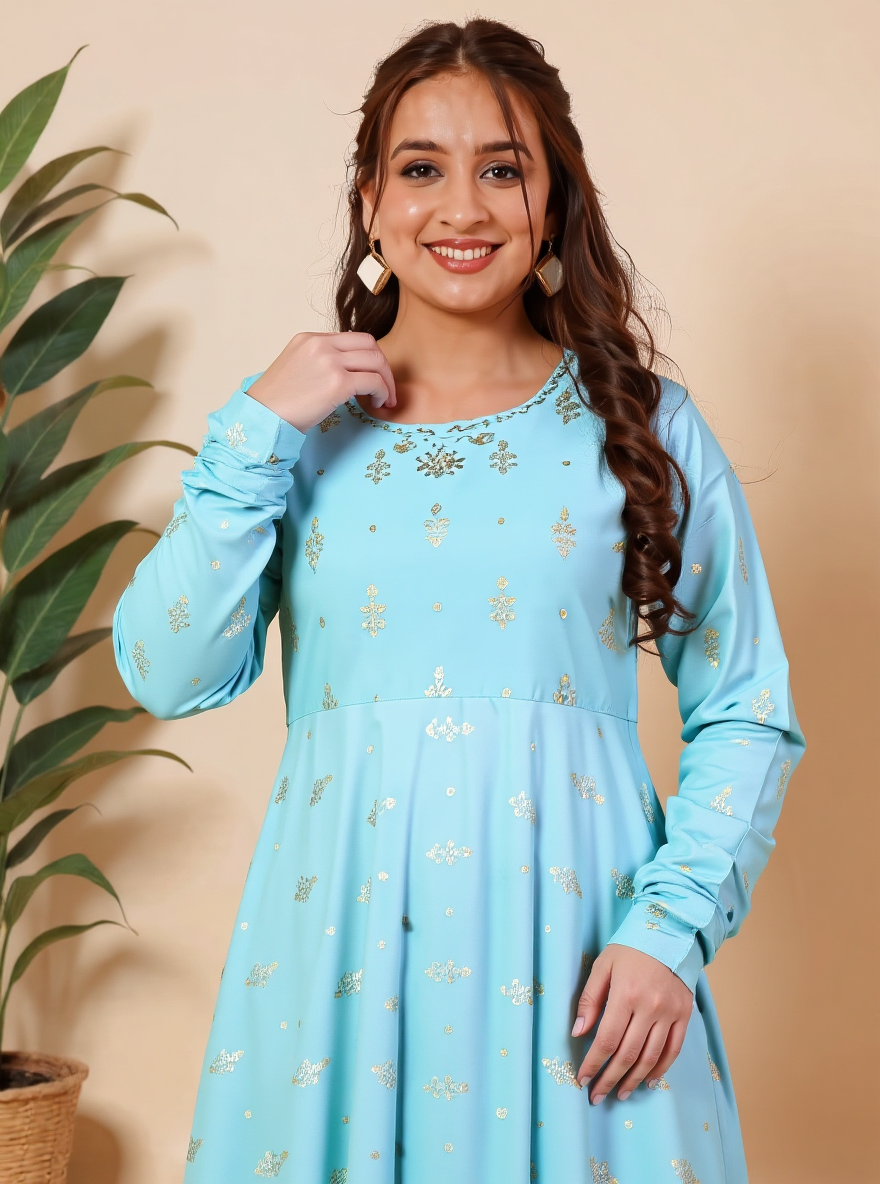 Embroidered Roman silk Gold foil Anarkali Green Kurta