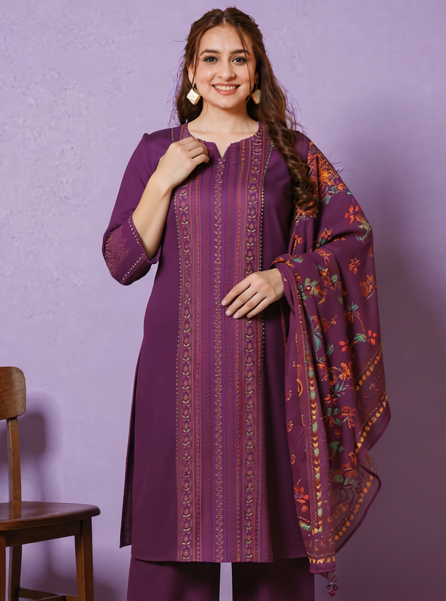 Viscose Solid A-line Purple Kurta
