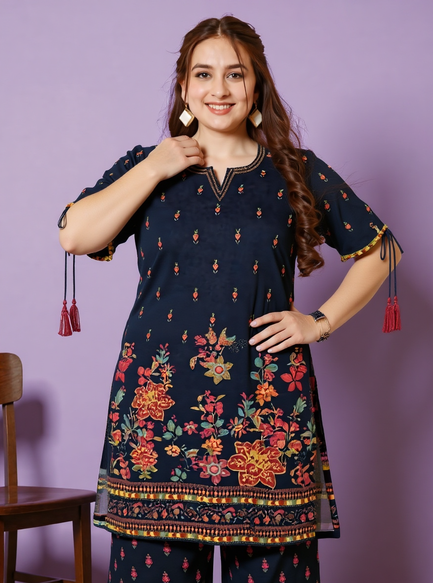 Embroidered Viscose Floral Straight Black Kurta