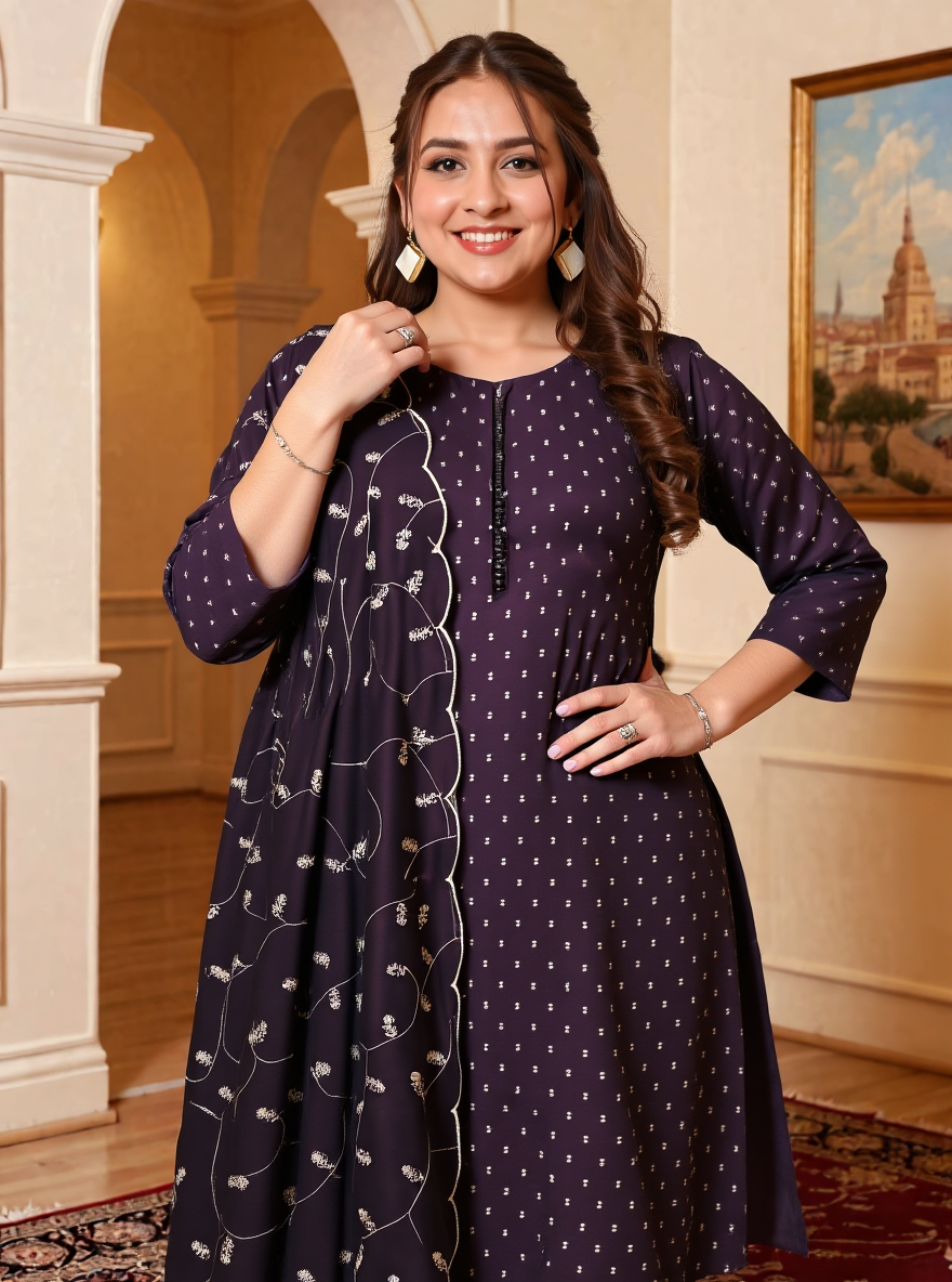 Chanderi Solid Straight Purple Kurta