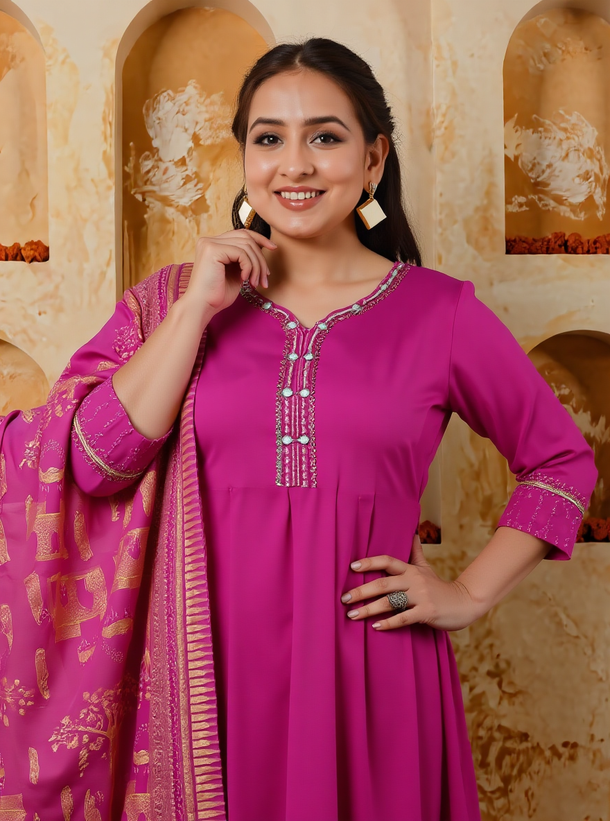Viscose Solid Anarkali Pink Kurta