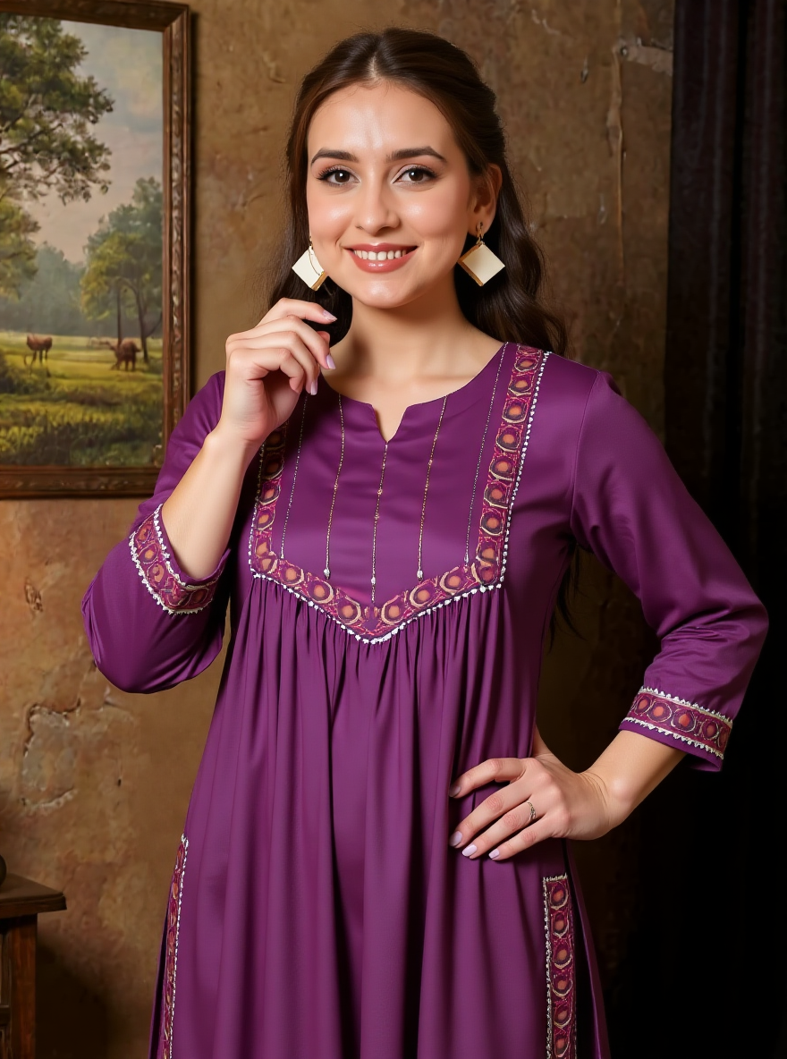 Viscose Solid Flared Mauve Kurta