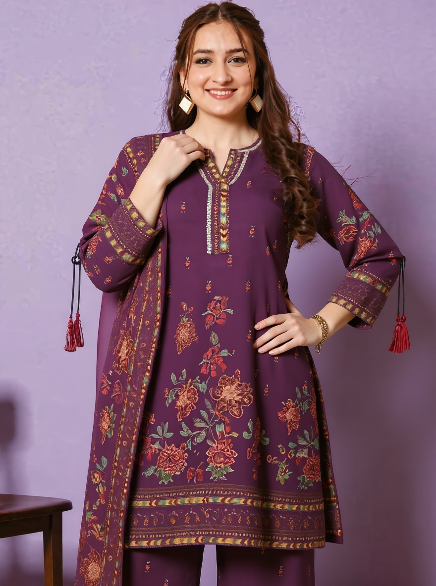 Viscose Placement Print A-line Mauve Kurta