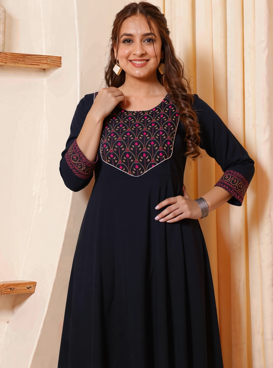 Viscose Solid Anarkali Black Kurta