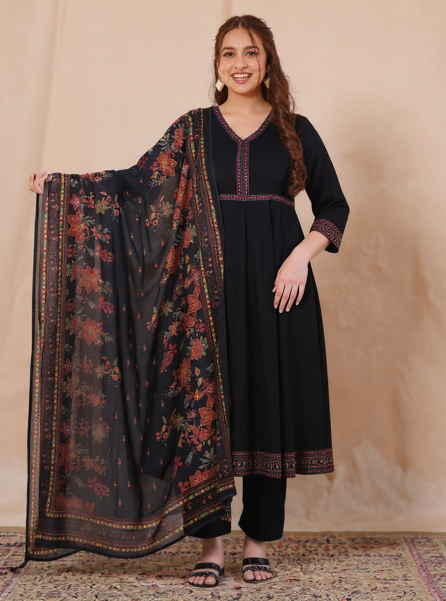 Viscose Solid Anarkali Black Kurta