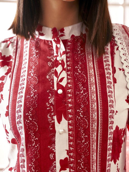Anouk Women Floral Printed Pleated Kurta with Trousers & With Dupatta