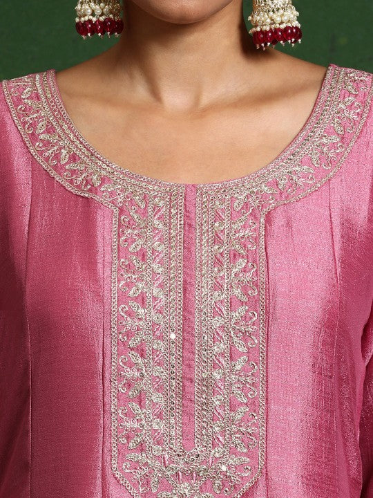 Varanga Floral Embroidered Round Neck A-Line Kurta