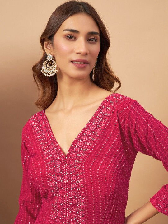 Chhabra 555 Ethnic Motifs Embroidered Mirror Work V-Neck Kurta