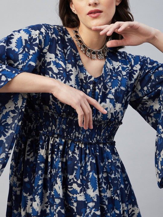 Aaheli Navy Blue Floral Ethnic Empire Maxi Dress