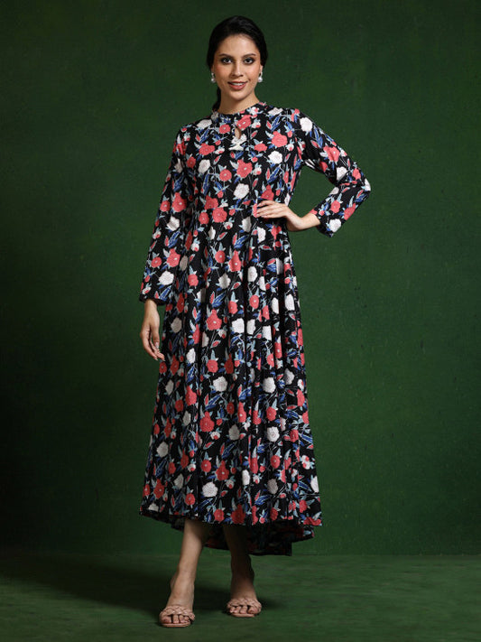 Jaipur Kurti Floral Printed Pure Cotton A-Line Ethnic Dress