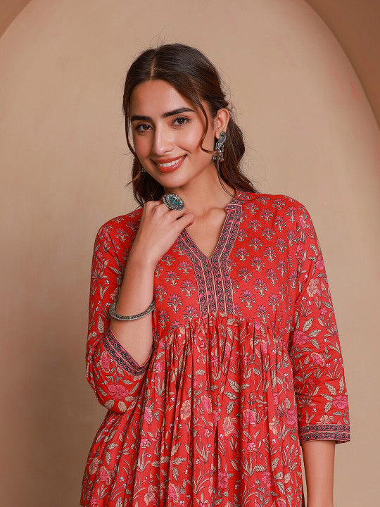 GULAB CHAND TRENDS Floral Printed Cotton Empire Ethnic Dresses