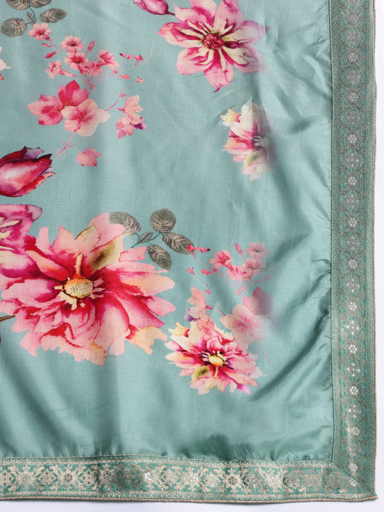 Indo Era Floral Embroidered Sequinned Kurta With Trousers & Dupatta