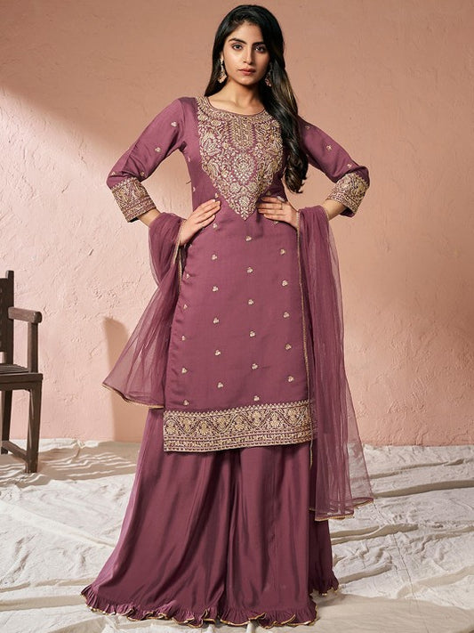 Inddus  Floral Yoke Design Regular Chanderi Cotton Kurta