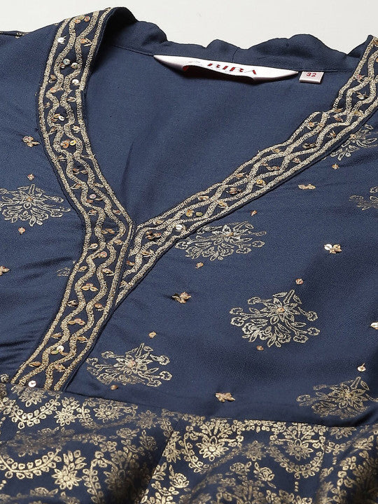Biba Ethnic Motifs Printed Fit & Flare Maxi Dress