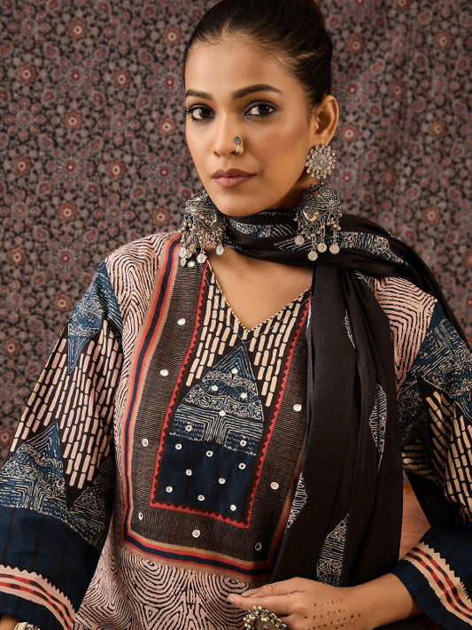Indo Era Women Ethnic Motifs Printed Regular Beads and Stones Pure Cotton Kurta with Trousers & With Dupatta