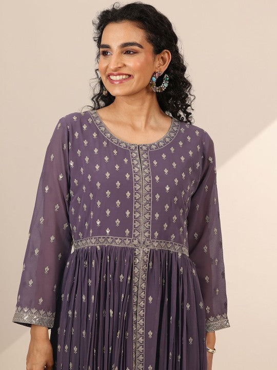 Floral Woven Design Sequinned Georgette Anarkali Kurta