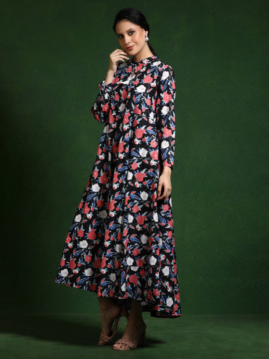 Jaipur Kurti Floral Printed Pure Cotton A-Line Ethnic Dress