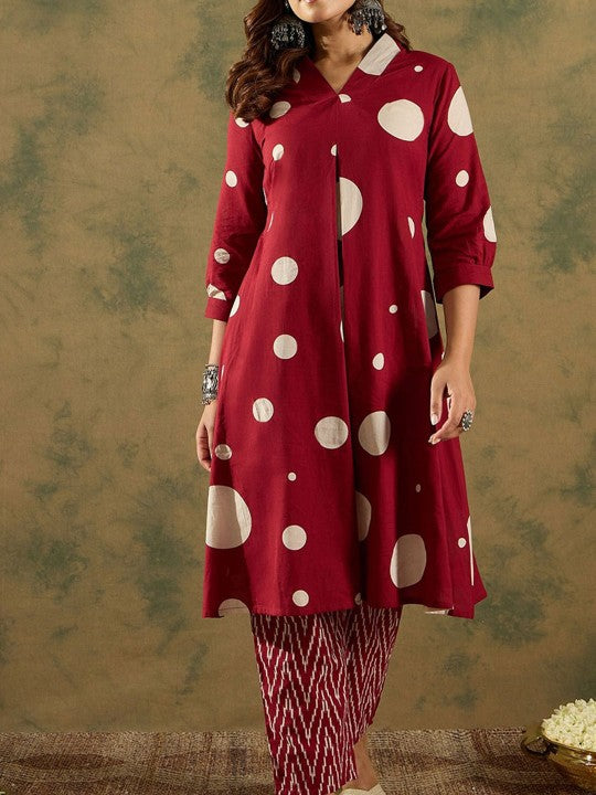 Indo Era Printed V-Neck Pure Cotton Tunic With Trouser