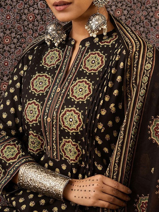 Indo Era Women Ethnic Motifs Embroidered Panelled Thread Work Pure Cotton Kurta with Trousers & With Dupatta