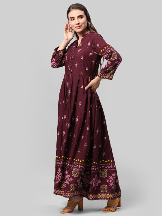 Aaysa Kurti Ethnic Motifs Printed Mandarin Collar Fit & Flare Ethnic Dress