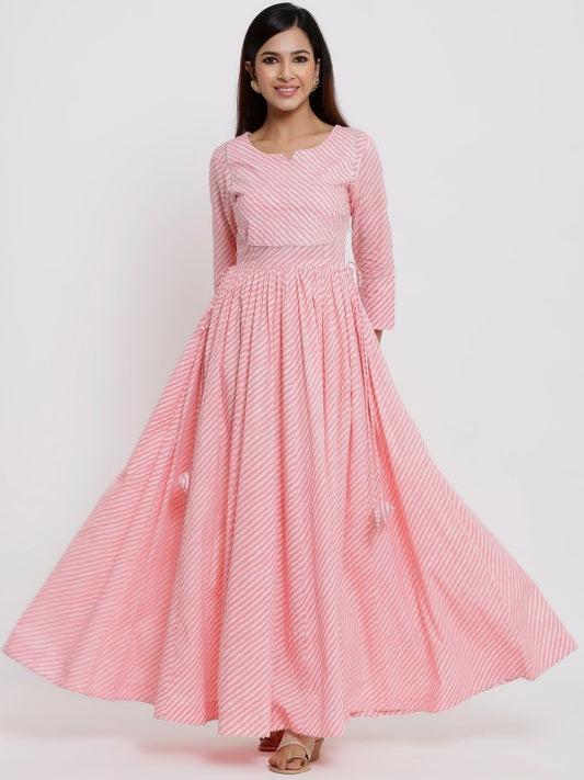 Indian Virasat Women Pink Printed Gotta Patii A-Line Ethnic Dress