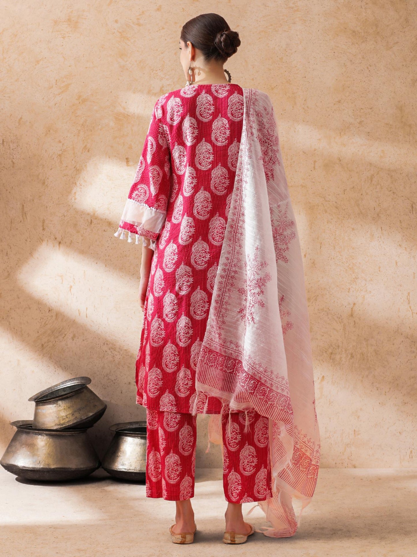 Women Pink Embroidered Kurta with Pant and Dupatta (Set of 3)