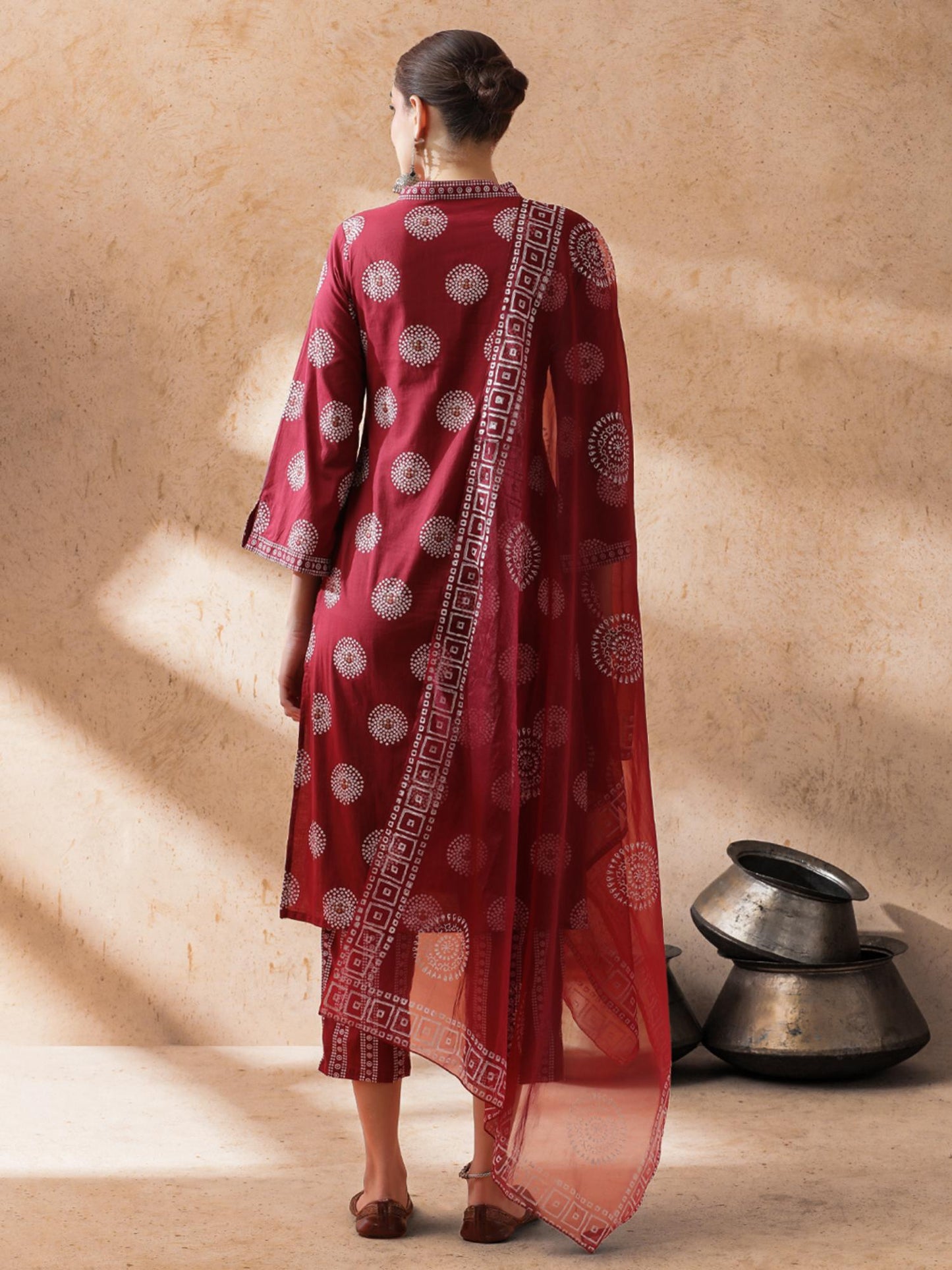 Women Maroon Printed Kurta with Pant and Dupatta (Set of 3)