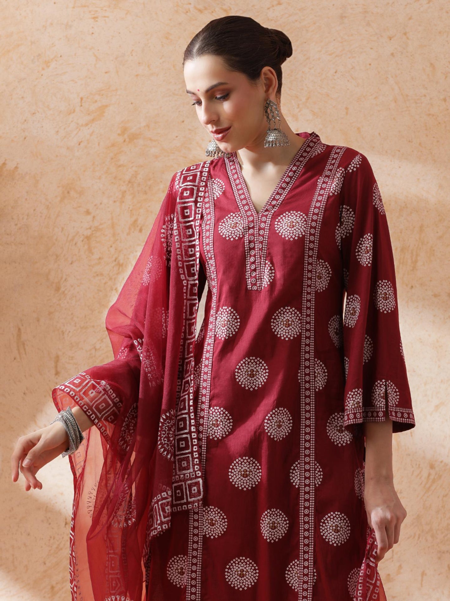 Women Maroon Printed Kurta with Pant and Dupatta (Set of 3)