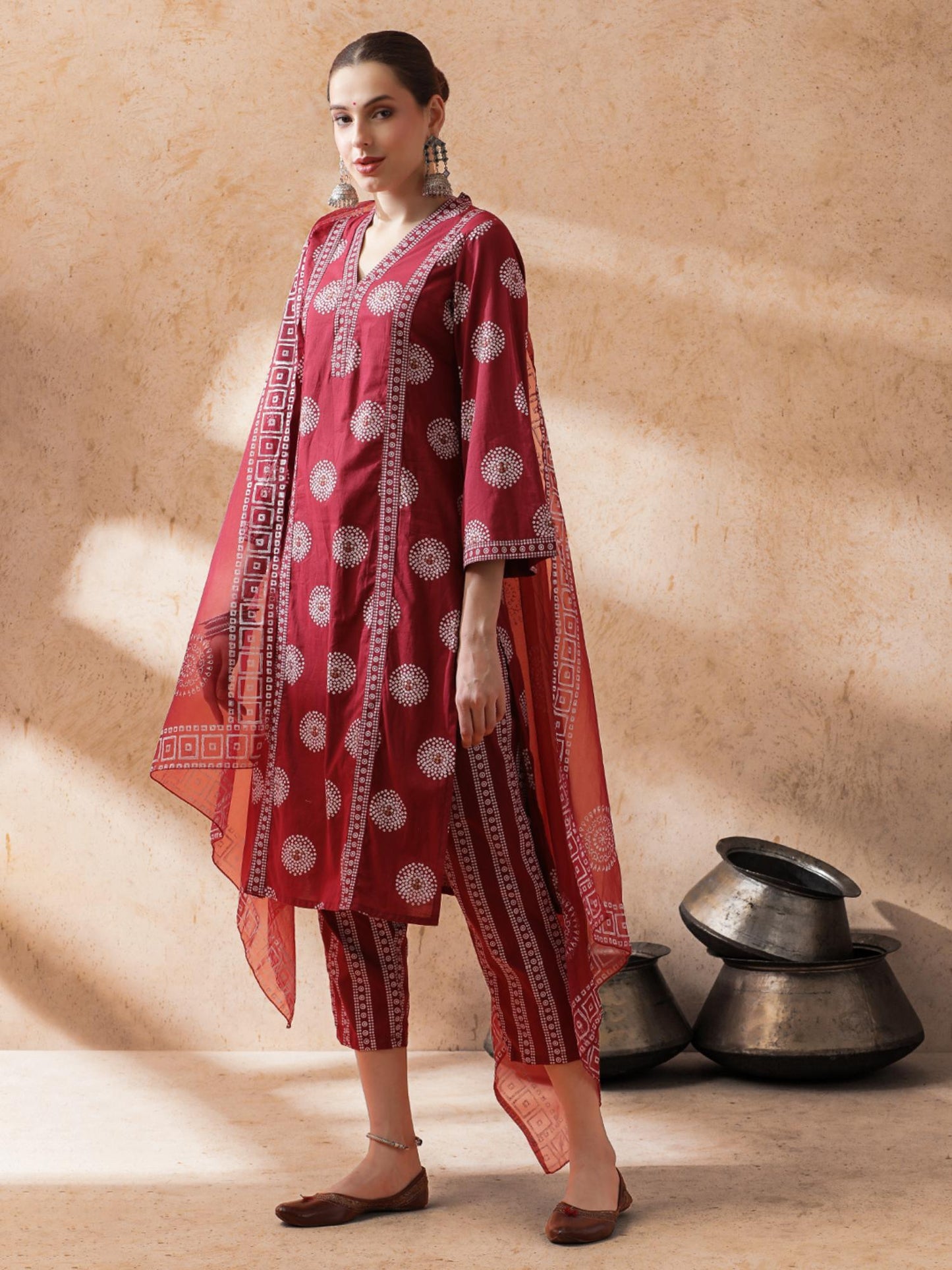 Women Maroon Printed Kurta with Pant and Dupatta (Set of 3)