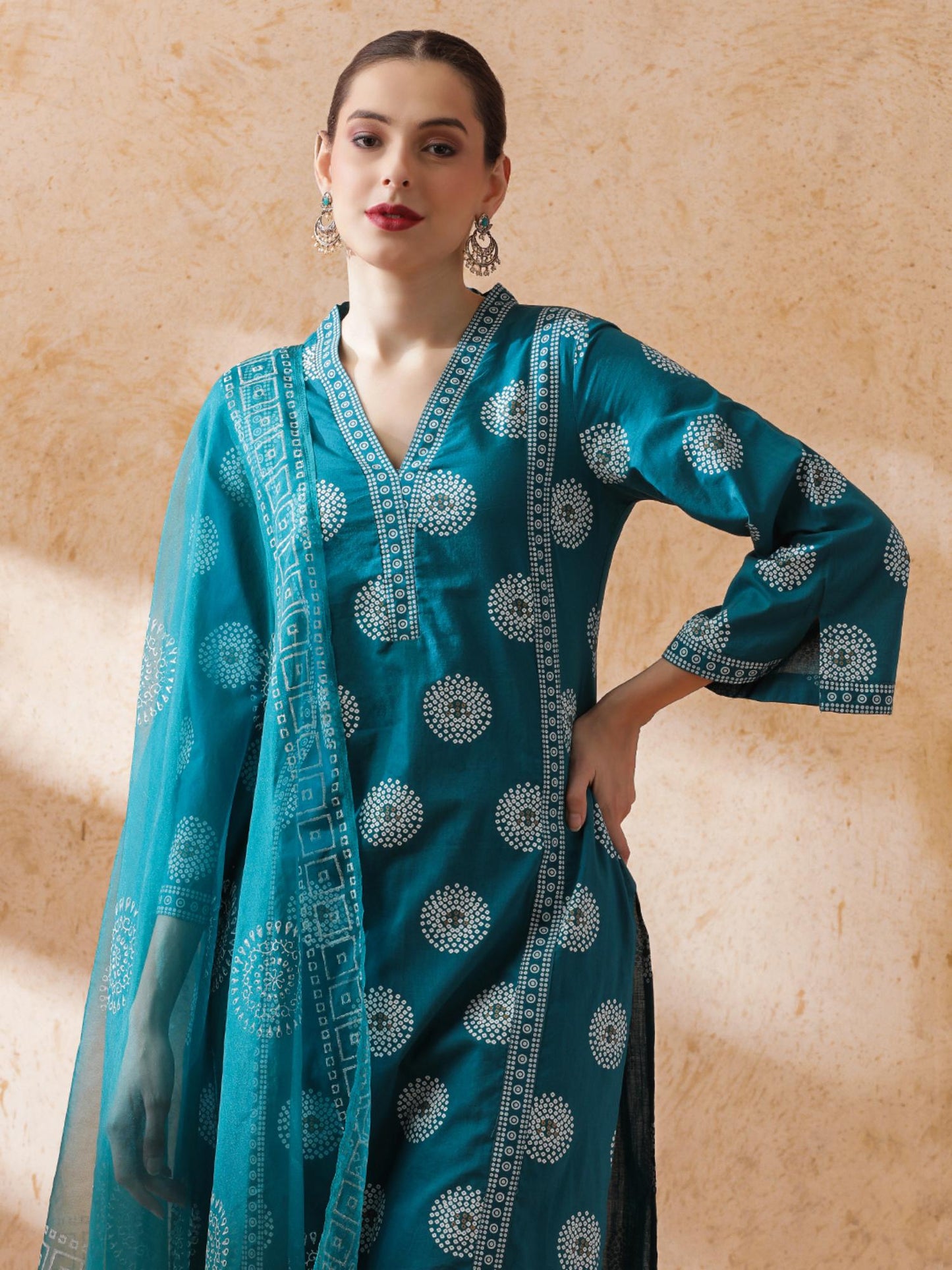 Women Blue Printed Kurta with Pant and Dupatta (Set of 3)