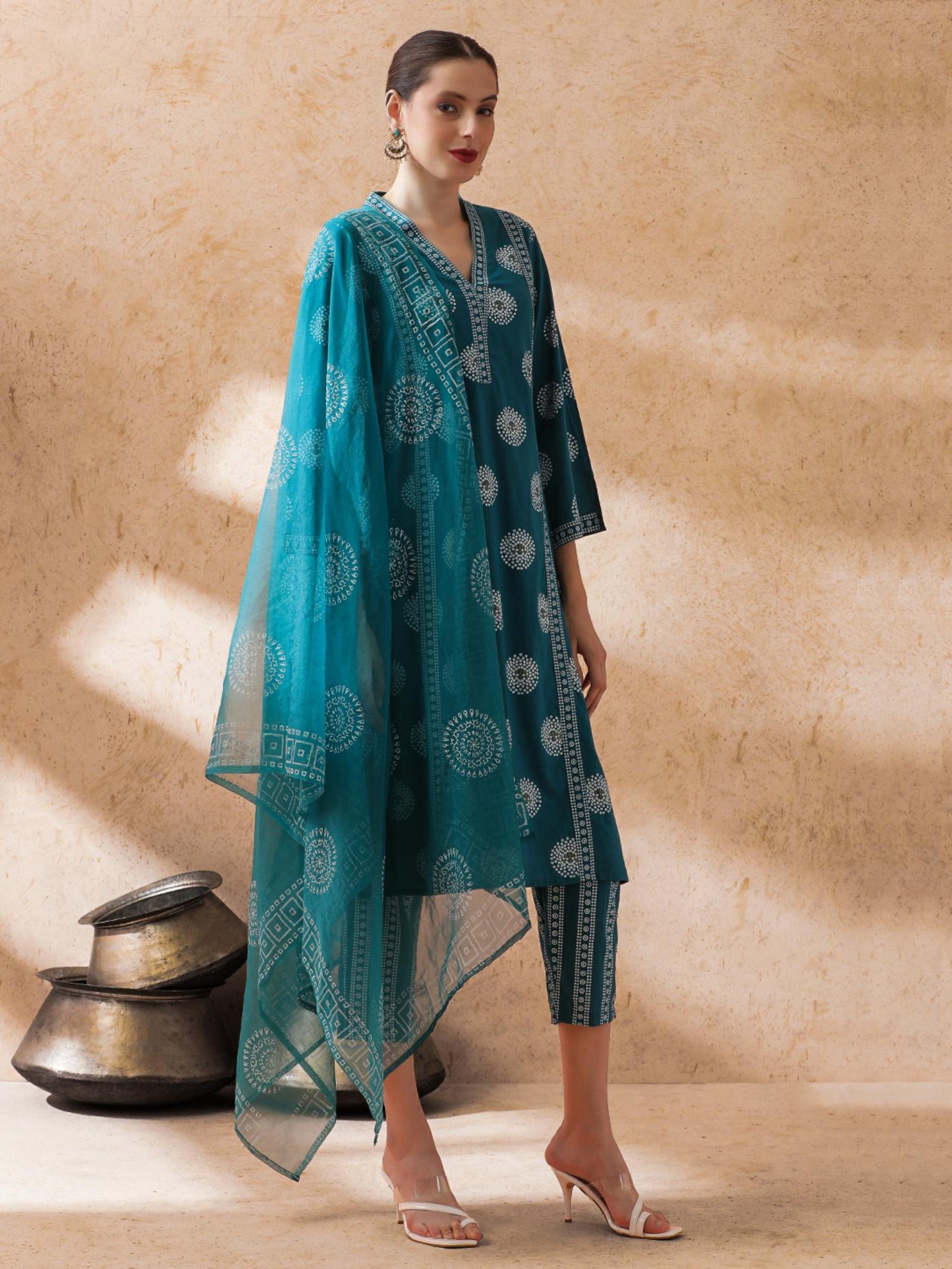 Women Blue Printed Kurta with Pant and Dupatta (Set of 3)