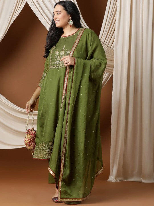 INDDUS PLUS Women Floral Embroidered Regular Mukaish Kurta