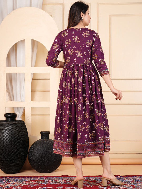 ZELA Floral Printed Notch Neck Anarkali Ethnic Dress