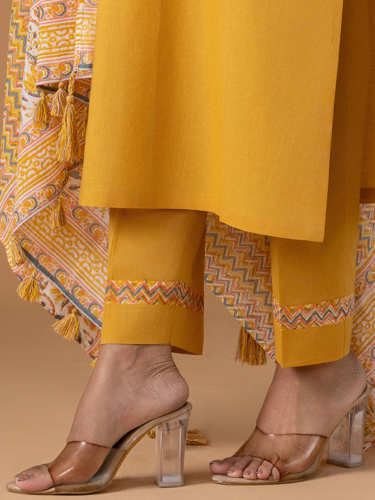 WOMEN PLUS Ethnic Motifs Embroidered Pure Cotton Straight Kurta with Trousers & Dupatta