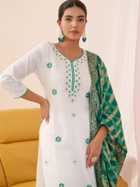 Suha Women Embroidered Kurta with Trousers & Dupatta