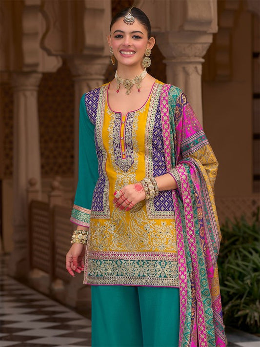 Indo Era Floral Embroidered Notch Neck Mirror Work Kurta