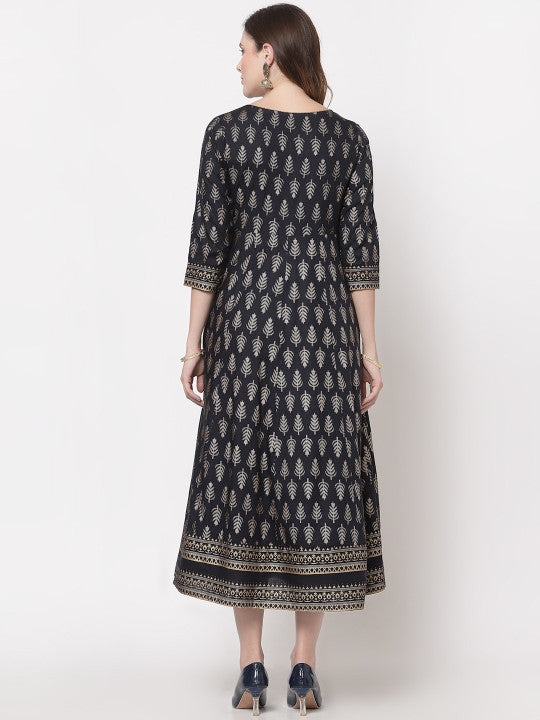 Avipsa Floral Printed A-Line Midi Ethnic Dresses