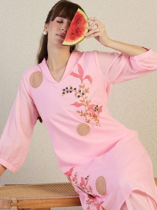 Indo Era Printed Pure Cotton Shirt Collar Top With Trousers Co-Ords