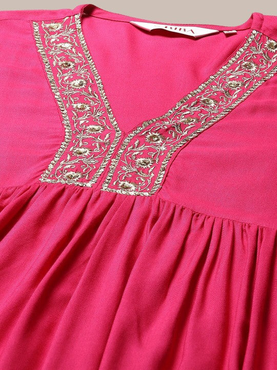 Biba Floral Yoke Design Thread Work Sequined Anarkali Kurta