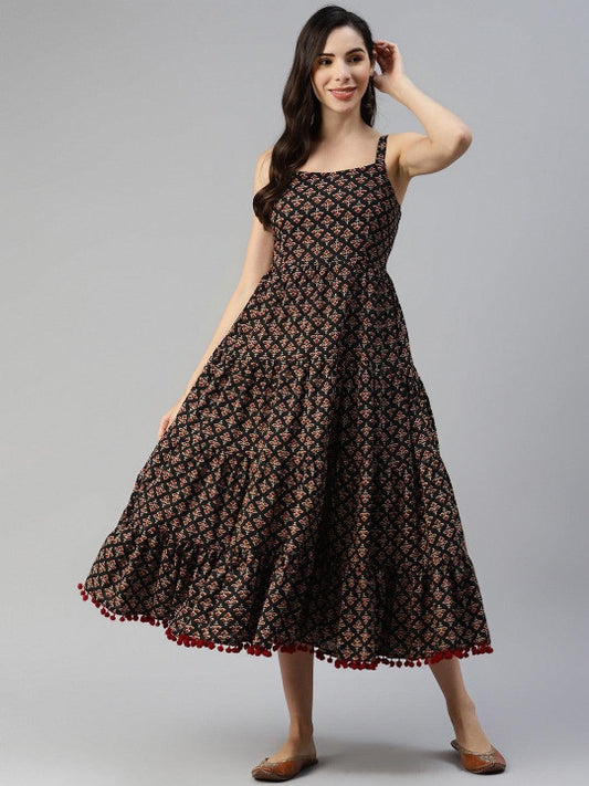 Dress21 Floral Printed Shoulder Straps Fit & Flare Midi Ethnic Dress
