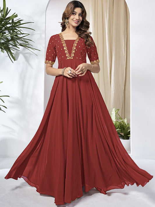 Inddus Women Sequined Embroidered Fit and Flare Ethnic Dress