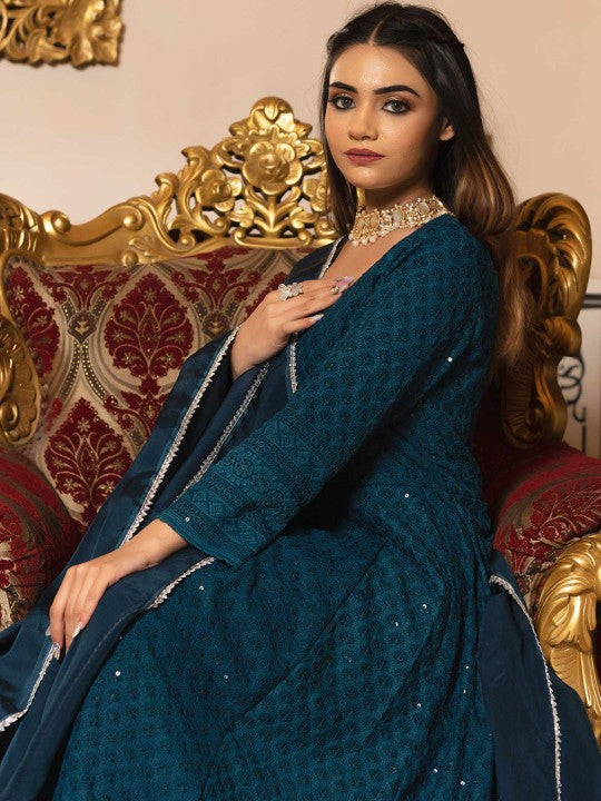 Calmna Ethnic Motifs Embroidered Panelled Chikankari Kurta