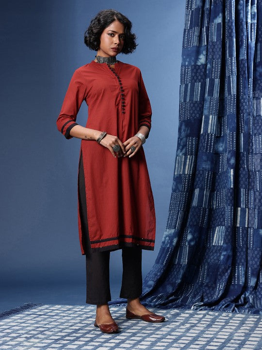 Taavi Ajrakh Pure Cotton Kurta With Trousers & With Dupatta