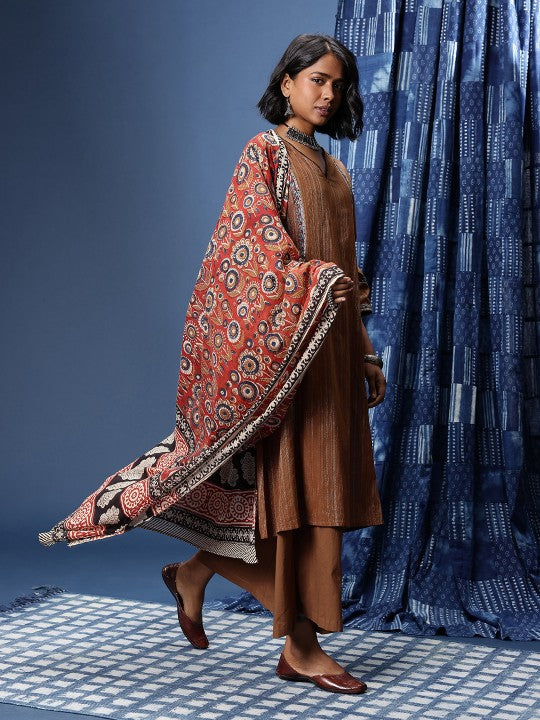 Taavi Bagru Indie Prints Pure Cotton Kurta with Trousers & Dupatta