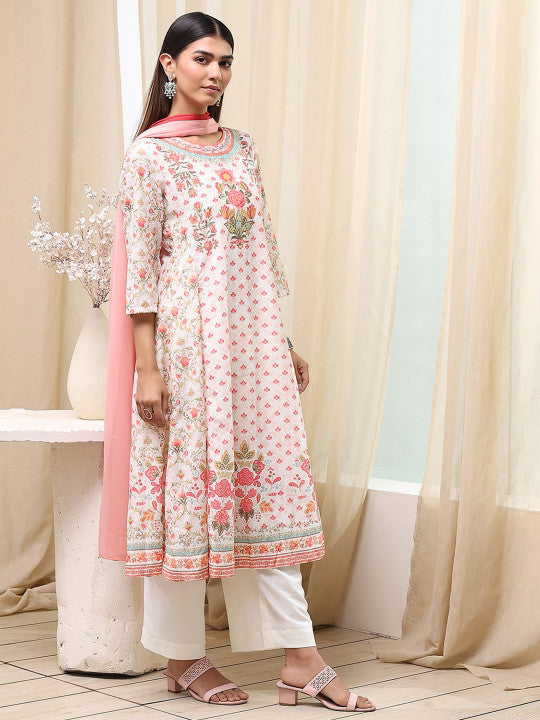 Biba Women Floral Printed Regular Pure Cotton Kurta with Palazzos & With Dupatta