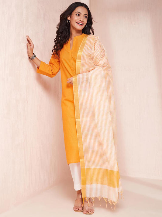 Avni Orange Cotton Regular Fit Kurta with Dupatta (Set of 2)